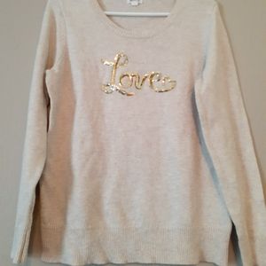 Westport Cream with Gold Sequins Love Sweater